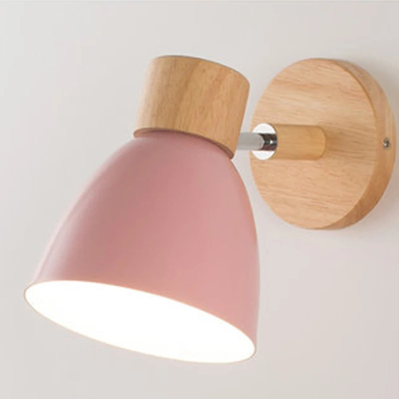 Wooden Nordic Wall Lamp with Switch Modern Wall Sconce for Bedroom Living Room Home Lighting Macaroon 6 Color Steering Head E27