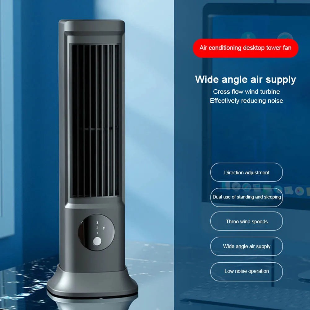 Desk Tower Fan 3 Speeds Quiet Air Cooler Tabletop Air Conditioner Desktop Cooling Fan Summer Ventilation Fan Desktop Cooling Fan